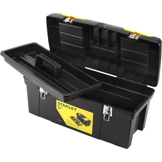 STANLEY Werkzeugbox/Werkzeugkoffer Millenium, 24" 1-92-067 (zum Verstauen und Transportieren von Werkzeug, mit herausnehmbarer Ablage, 2 Organizern im Deckel, Metallschließen, Kunststoffgriff)