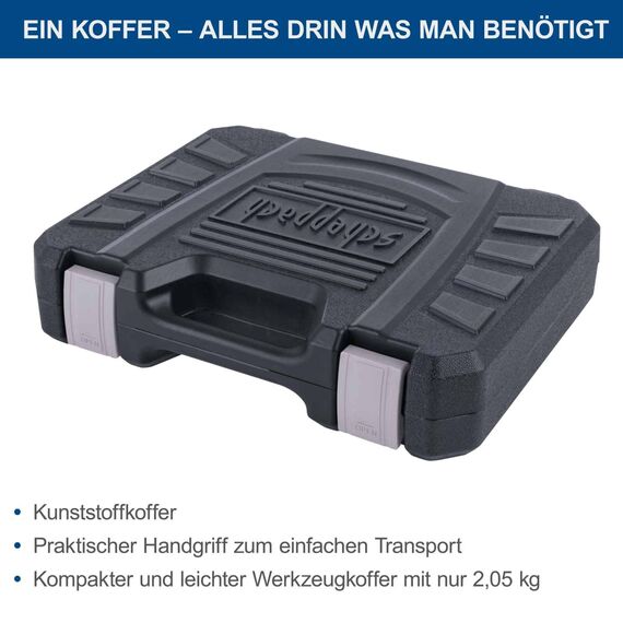 Scheppach Werkzeugkoffer WZK49 gefüllt, 50 teiliges Werkzeug-Set | verstaut in stabilem Kunststoffkoffer | mit Hammer, Maßband, Bits, Messer, Wasserwage und verschiedenen Zangen