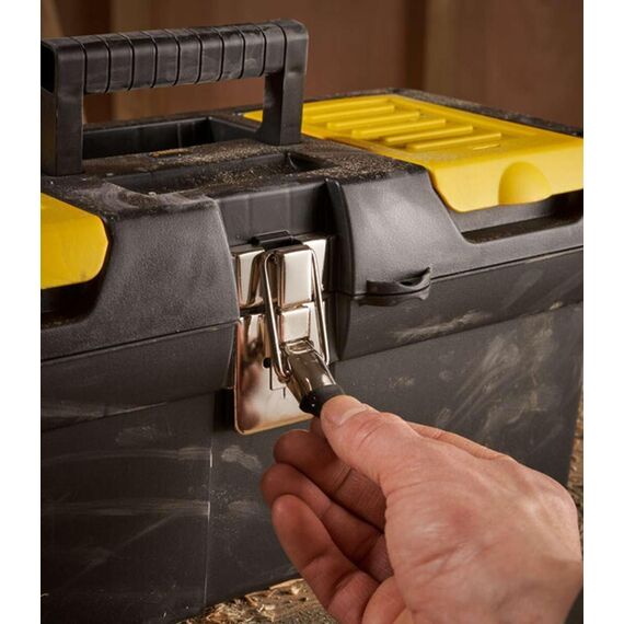 STANLEY Werkzeugkoffer leer/Werkzeugbox Werkzeugkasten - Werkzeugkiste (16 Zoll, mit herausnehmbarer Ablage, zwei Organizern, Metallschließen, Kunststffgroff) 1-92-065