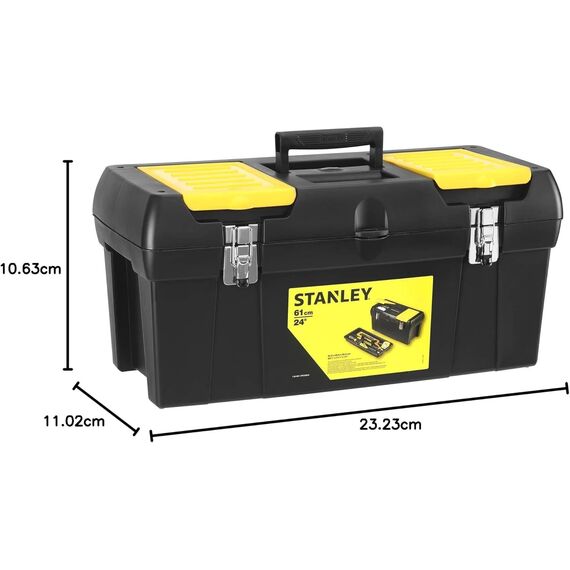 STANLEY Werkzeugbox/Werkzeugkoffer Millenium, 24" 1-92-067 (zum Verstauen und Transportieren von Werkzeug, mit herausnehmbarer Ablage, 2 Organizern im Deckel, Metallschließen, Kunststoffgriff)