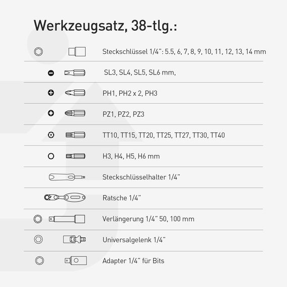 Högert Technik - Werkzeugset 38-tlg Werkzeugkoffer, Ratschenset, Steckschlüsselsatz, Bits, Ausstattung 1/4”, Klein Tragbare Werkzeugkaste Werkzeug Set für Heimwerker Garage, Haushalt