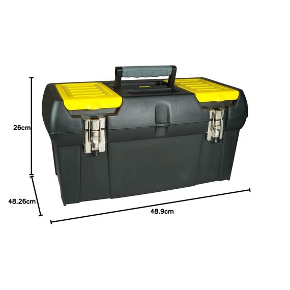 STANLEY Werkzeugbox Werkzeugkoffer leer Werkzeugkasten (19", 49x26x25cm, herausnehmbare Ablage, Box mit zwei Organizern für Werkzeuge, robuster Koffer mit Metallschließen, inkl. Griff) 1-92-066