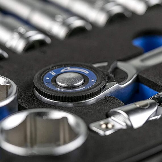 Högert Technik - Werkzeugset 36-tlg Werkzeugkoffer Steckschlüssel, Bits und Zubehör 3/8“ Cr-V, Verformungsfest I Ratschenmechanik mit 72 Sperrklinken Set für Heimwerker Garage, Haushalt