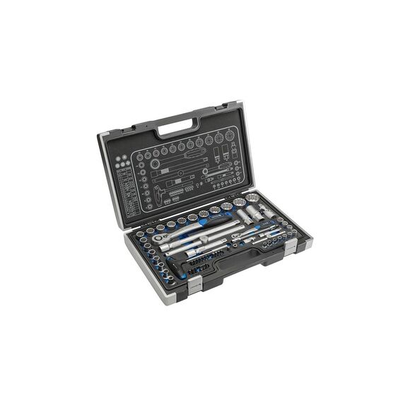 Högert Technik - Werkzeugset 60-tlg Werkzeugkoffer Steckschlüssel, Bits und Zubehör 1/4”, 1/2” Cr-V, Verformungsfest I Ratschenmechanik mit 72 Sperrklinken Set für Heimwerker Garage, Haushalt