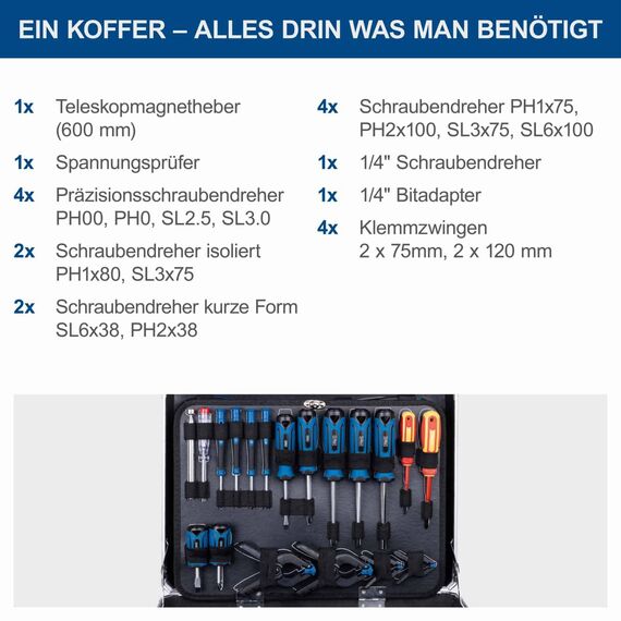 Scheppach TB200 Aluminium Werkzeugkoffer gefüllt 141-tlg Werkzeug Set | Werkstattkoffer bestückt mit Schraubenschlüssel, Hammer, Zange, Schraubenzieher, Werkzeugkiste für Werkstatt und Haushalt