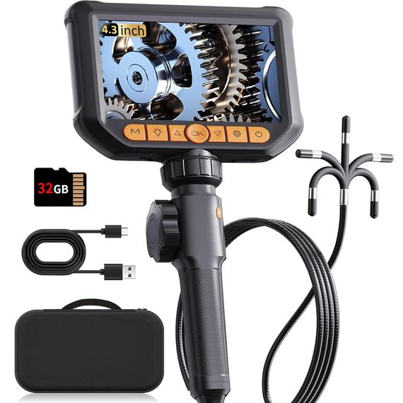 Endoskopkamera mit Licht, Hopefox Drehbar Inspektionskamera 4,3 Zoll 1080P IP67 Wasserdichtes Rohrkamera Kanal Endoskop Kamera mit 8 LEDs, 32G Karte und Tragetasche-1.5M