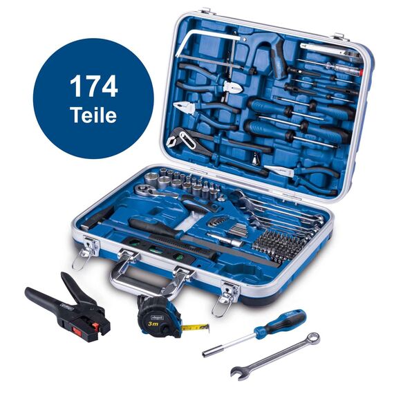 Scheppach TB173 Werkzeugkoffer gefüllt 173-tlg Werkzeug Set | Werkstattkoffer bestückt mit Abisolierzange, Schraubenschlüssel, Hammer, Schraubenzieher, Säge, Werkzeugkiste für Werkstatt und Haushalt