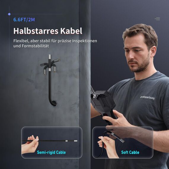 Ralcam Endoskopkamera mit Licht Endoscope Camera - Endoskop 6,2mm Inspektionskamera 3,5" HD 720P Rohrkamera, Kameras mit 6 LED, IP67 Wasserdicht 2M Halbsteifes Kabel Teleskopkamera Kfz Werkzeug