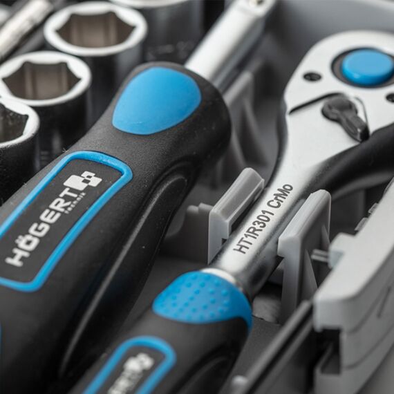 Högert Technik - Werkzeugset 38-tlg Werkzeugkoffer, Ratschenset, Steckschlüsselsatz, Bits, Ausstattung 1/4”, Klein Tragbare Werkzeugkaste Werkzeug Set für Heimwerker Garage, Haushalt