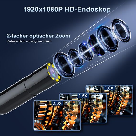 SKYBASIC Industrie-Endoskop, 4,3-Zoll IPS Digitales Endoskopkamera,1080P HD Kamera mit 8 LED-Lichtern, IP67 wasserdichtes Schlangenkamera, Inspektionskamera für Rohre, Autos, Wände, Bohrungen –20M