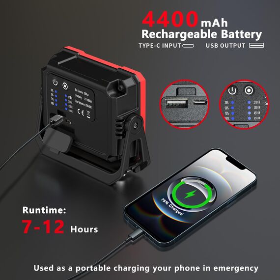 AuRiver LED Arbeitsleuchte, 2000 Lumen Super Helle Werkstattlampe, Akku Lampe Inspektionslampe und Powerbank mit Magnetfuß und 180° Drehbar, für Garage Werkstatt Camping Grill Wandern
