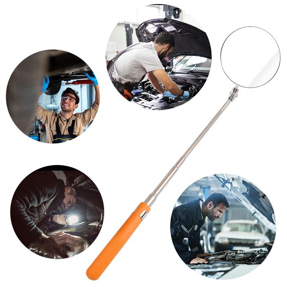 Auto Inspektionsspiegel mit Teleskopgriff Teleskop Spiegel Werkzeug Geocaching Ausrüstung Einziehbar Teleskopspiegel Reparatur Inspektionsspiegel Durchmesser 8cm Edelstahl Reflektorspiegel (Orange)