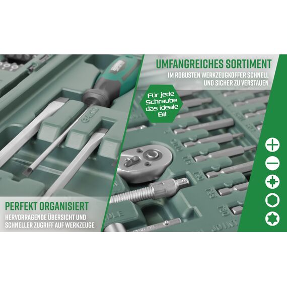 Brüder Mannesmann Haushalts-Werkzeugkoffer, 89-teilig - Universal-Werkzeugset mit Werkzeug aus Chrom-Vanadium-Stahl - inkl. Säge, Hammer, Zangen, Steckschlüssel, Umschaltknarre & Wasserwaage | M29085