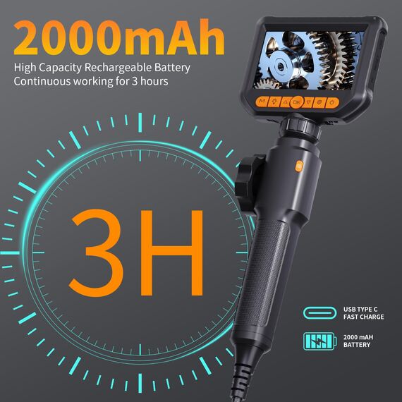 Endoskopkamera mit Licht, Hopefox Drehbar Inspektionskamera 4,3 Zoll 1080P IP67 Wasserdichtes Rohrkamera Kanal Endoskop Kamera mit 8 LEDs, 32G Karte und Tragetasche-1.5M