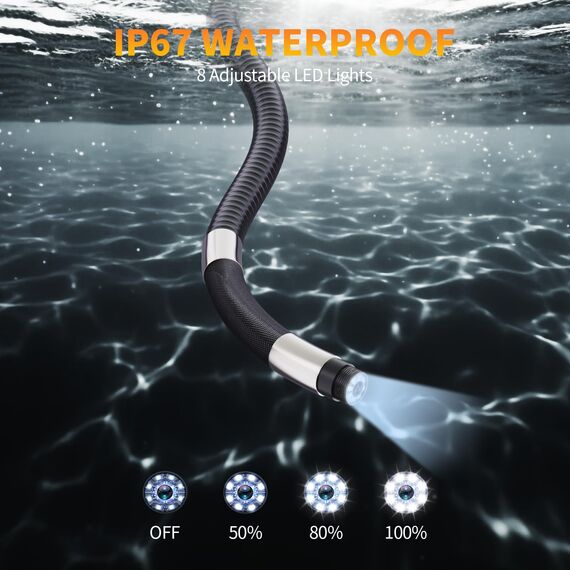 Endoskopkamera mit Licht, Hopefox Drehbar Inspektionskamera 4,3 Zoll 1080P IP67 Wasserdichtes Rohrkamera Kanal Endoskop Kamera mit 8 LEDs, 32G Karte und Tragetasche-1.5M