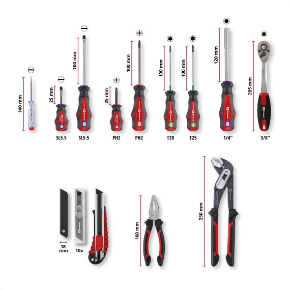 Original Einhell E-CASE 80-tlg. Werkzeugkoffer (Werkzeug-Set im robusten, stapelbaren Kunststoffkoffer als ideale Grundausstattung für den Haushalt, die Werkstatt oder unterwegs)