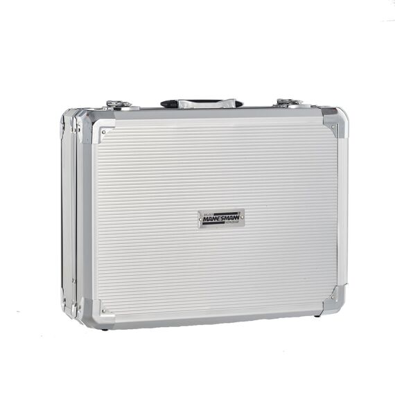 Brüder Mannesmann Werkzeugkoffer, 108-teilig, aus Aluminium - Werkzeugsatz mit Schraubendrehern, Zangen, Bitsatz, Steckschlüsselsatz, Hammer und mehr - Werkzeug aus Chrom-Vanadium-Stahl | M29075