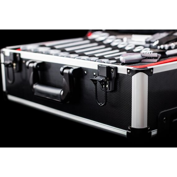 Meister Werkzeugtrolley 156-teilig - Werkzeug-Set-Mit Rollen- Teleskophandgriff/Profi Werkzeugkoffer befüllt/Werkzeugkiste fahrbar /Werkzeugbox komplett mit Werkzeug, Schwarz/Silber, 8971440