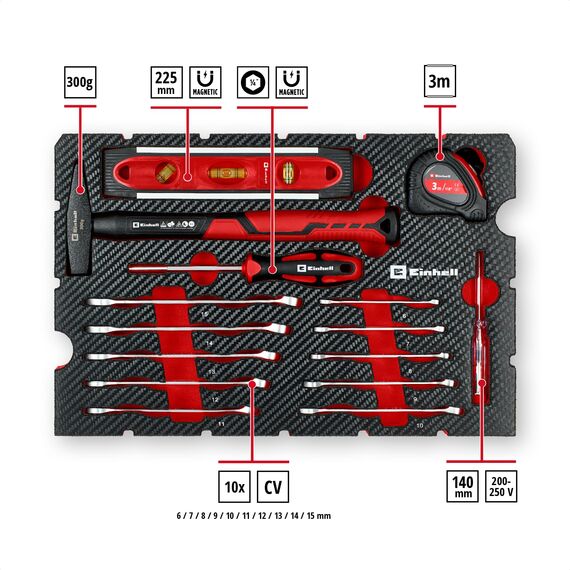 Original Einhell E-Case 79-tlg. Werkzeugkoffer Umzug (Schlosserhammer, Zangen, Bit-Zubehör, Abbrechklingenmesser, Maßband, Wasserwaage, Gabel-Ringschlüssel, Systemkoffer)