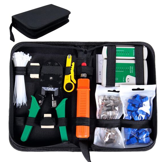 SGILE 9 in 1 Netzwerk Werkzeug Set für RJ45, RJ11, RJ12 – Crimpzange RJ 45, Netzwerk & LAN Kabel Tester, Kabeltester Kit für DIY Haushalt & Computer Wartung, Kompatibel mit CAT5 und CAT6