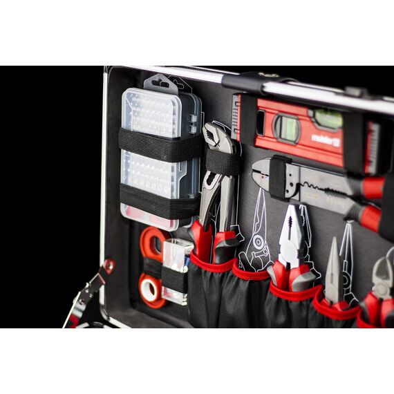Meister Werkzeugtrolley 238-teilig - Werkzeug-Set - Teleskophandgriff / Profi Werkzeugkoffer befüllt / Werkzeugkiste fahrbar auf Rollen / Werkzeugbox komplett, Schwarz/Silber, 8971480