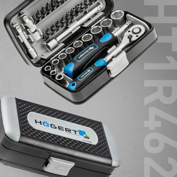 Högert Technik - Werkzeugset 38-tlg Werkzeugkoffer, Ratschenset, Steckschlüsselsatz, Bits, Ausstattung 1/4”, Klein Tragbare Werkzeugkaste Werkzeug Set für Heimwerker Garage, Haushalt