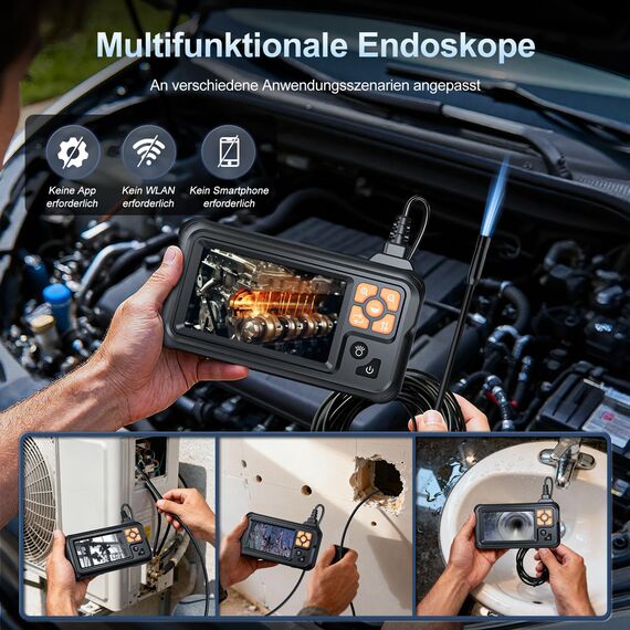 SKYBASIC Industrie-Endoskop, 4,3-Zoll IPS Digitales Endoskopkamera,1080P HD Kamera mit 8 LED-Lichtern, IP67 wasserdichtes Schlangenkamera, Inspektionskamera für Rohre, Autos, Wände, Bohrungen –20M