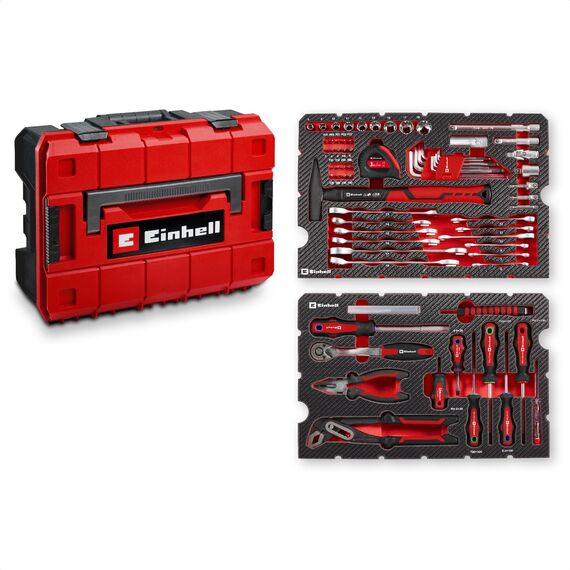Original Einhell E-CASE 80-tlg. Werkzeugkoffer (Werkzeug-Set im robusten, stapelbaren Kunststoffkoffer als ideale Grundausstattung für den Haushalt, die Werkstatt oder unterwegs)