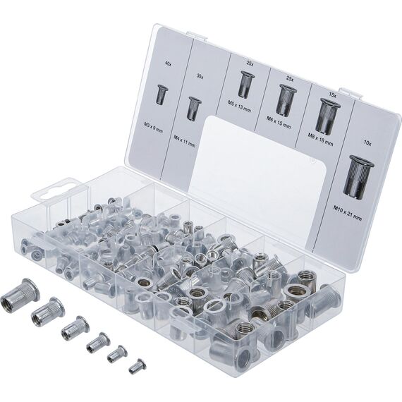 BGS 14127 | Nietmuttern-Sortiment | 150-tlg. | Aluminium | in praktischer, wiederverwendbarer Universalbox
