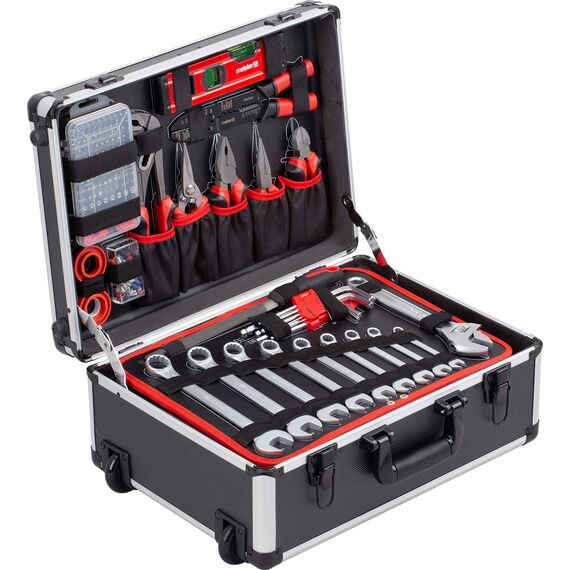Meister Werkzeugtrolley 238-teilig - Werkzeug-Set - Teleskophandgriff / Profi Werkzeugkoffer befüllt / Werkzeugkiste fahrbar auf Rollen / Werkzeugbox komplett, Schwarz/Silber, 8971480