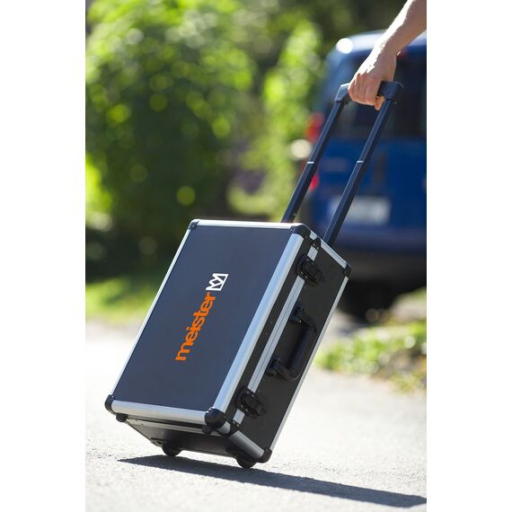 Meister Werkzeugtrolley 156-teilig - Werkzeug-Set-Mit Rollen- Teleskophandgriff/Profi Werkzeugkoffer befüllt/Werkzeugkiste fahrbar /Werkzeugbox komplett mit Werkzeug, Schwarz/Silber, 8971440