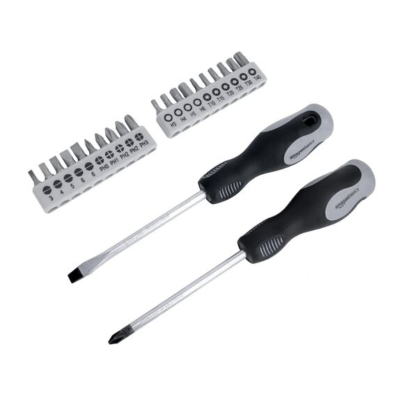 Amazon Basics Werkzeug-Set für den Haushalt, 65 Teile, Schwarz,grau