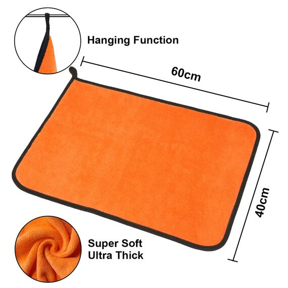 URAQT Mikrofasertücher Auto,3 PCS 400GSM Mikrofasertücher Multifunktionales Motorrad Fusselfreie Handtuch,Reinigungstuch Microfasertuch für Auto Haushalt Küche Fenster Orange Grau- 60x40CM