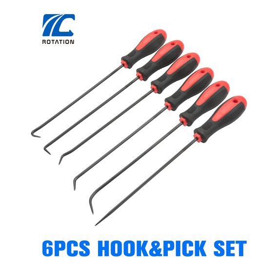 ROTATION Extra langes Präzisions-Haken- und Pick-Set, 6-teiliges Set, Schaft aus Chrom-Vanadium-Stahl, zum Entfernen von Schläuchen und Dichtungen, Auto- und Elektronik-Wartungswerkzeugen