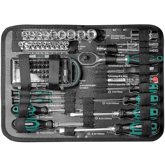 Brüder Mannesmann Werkzeugkoffer, 124-teilig, aus Aluminium - Werkzeugsatz mit Schraubendrehern, Zangen, Bitsatz, Steckschlüsselsatz, Säge und mehr - Werkzeug aus Chrom-Vanadium-Stahl | M29072