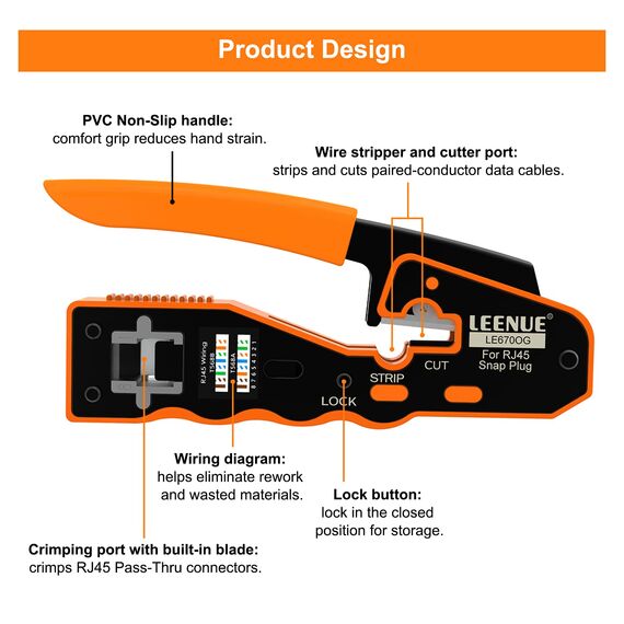 LEENUE RJ45 Crimpzange Set, Netzwerk Werkzeug Set mit 10 x Cat 7 Cat6A Lan Stecker Pass Through