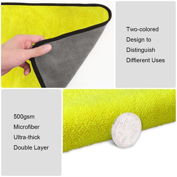 URAQT Mikrofasertücher Auto,12 PCS 500GSM Mikrofasertücher Multifunktionales Motorrad Fusselfreie Handtuch,Reinigungstuch Microfasertuch für Auto Haushalt Küche Fenster Gelb Grau-30x40CM