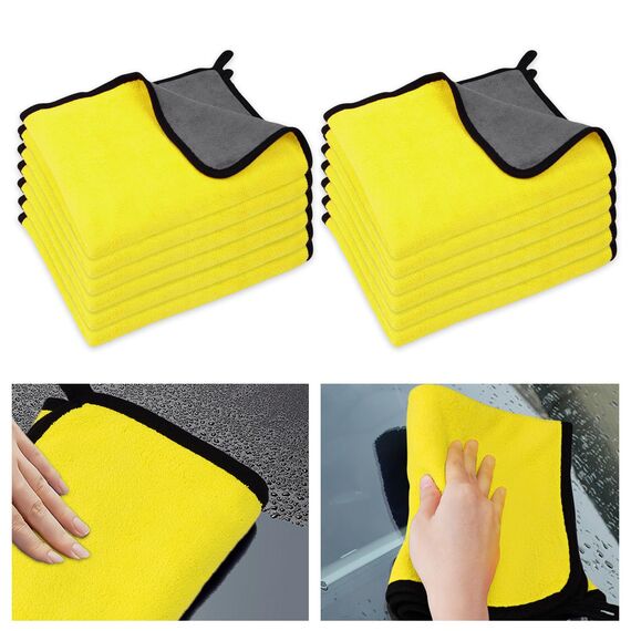 URAQT Mikrofasertücher Auto,12 PCS 500GSM Mikrofasertücher Multifunktionales Motorrad Fusselfreie Handtuch,Reinigungstuch Microfasertuch für Auto Haushalt Küche Fenster Gelb Grau-30x40CM
