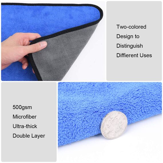 URAQT Microfasertücher Auto, 6 PCS 500GSM Mikrofasertüch Multifunktionales Motorrad Fusselfreie Handtuch,Reinigungstuch Microfasertuch für Auto Haushalt Küche Fenster - 30x40CM