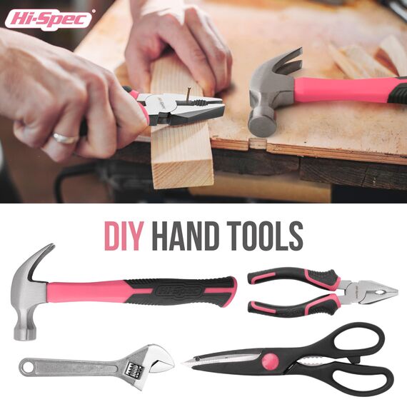 Hi-Spec 54-tlg. Werkzeugkoffer für Frauen Pink mit Klauenhammer, Präzisionschraubenzieher-Set, Nüssen und Bit Set. Handwerkzeug in Rosa für Projekte in Haushalt