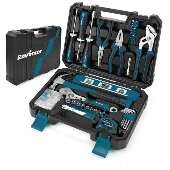 ENVENTOR Kleiner Werkzeugkoffer für Frauen, Haushalts Werkzeug-Set, Werkzeugkasten Rosa, Universal Komplett mit Werkzeuge Handwerkzeug, Werkzeugkiste Bestückt 158-tlg, für Haushalt DIY