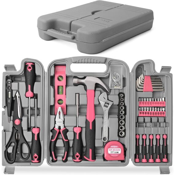 Hi-Spec 54-tlg. Werkzeugkoffer für Frauen Pink mit Klauenhammer, Präzisionschraubenzieher-Set, Nüssen und Bit Set. Handwerkzeug in Rosa für Projekte in Haushalt