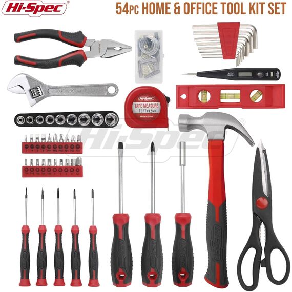 Hi-Spec 54-tlg. Werkzeugkoffer gefüllt mit Klauenhammer, Bit set, Präzisionschraubenzieherset, Nüssen und weiteren Handwerkzeugen in einem perfekten Werkzeugset für den Haushalt