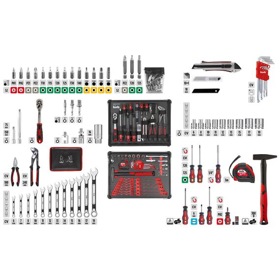 kwb Werkzeugkoffer, 80-teilige Werkzeug-Set, aus robustem Aluminium, abschließbar, gepolstert mit Werkzeugeinlagen aus Schaumstoff, hochwertiger Werkzeugsatz, ideal für Werkstatt und unterwegs