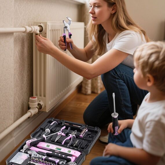 ENVENTOR Kleiner Werkzeugkoffer für Frauen, Haushalts Werkzeug-Set, Werkzeugkasten Rosa, Universal Komplett mit Werkzeuge Handwerkzeug, Werkzeugkiste Bestückt 158-tlg, für Haushalt DIY