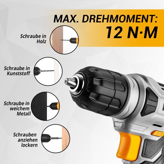 Werkzeugkoffer gefüllt DEKO 126-teilig mit 8V Akku-Schrauber/Bohrschrauber, professionelles Werkzeug-Set für Heimwerker & Handwerker, kompakter Koffer mit Zubehör, Grau