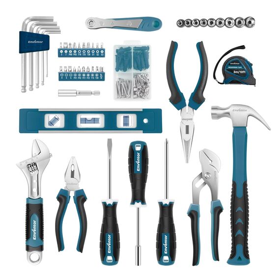 ENVENTOR Kleiner Werkzeugkoffer für Frauen, Haushalts Werkzeug-Set, Werkzeugkasten Rosa, Universal Komplett mit Werkzeuge Handwerkzeug, Werkzeugkiste Bestückt 158-tlg, für Haushalt DIY