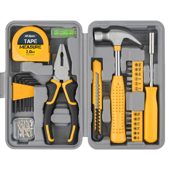 Hi-Spec kleiner Werkzeugkoffer. Mini Werkzeugkoffer. Werkzeugset mit Mini Hammer, Bit Set, Nagelset, Massband und mehr. Ideal für Haushalt und Geschenk