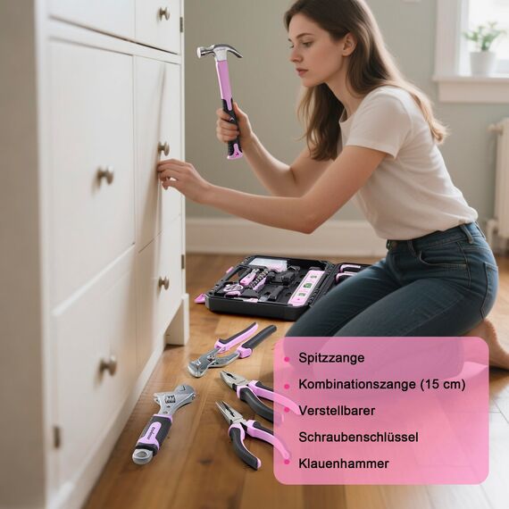 ENVENTOR Kleiner Werkzeugkoffer für Frauen, Haushalts Werkzeug-Set, Werkzeugkasten Rosa, Universal Komplett mit Werkzeuge Handwerkzeug, Werkzeugkiste Bestückt 158-tlg, für Haushalt DIY