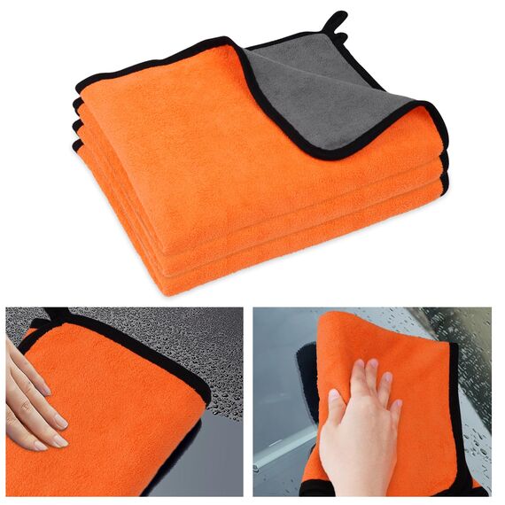 URAQT Mikrofasertücher Auto,3 PCS 400GSM Mikrofasertücher Multifunktionales Motorrad Fusselfreie Handtuch,Reinigungstuch Microfasertuch für Auto Haushalt Küche Fenster Orange Grau- 60x40CM